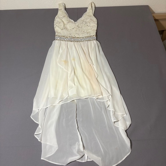 B. Darlin Dresses & Skirts - B. Darlin High Low Dress Womens 1/2 White Lace Sequin Rhinestone Formal